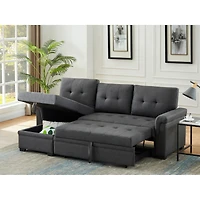 Streamdale Furniture Destiny Dark Gray Linen Reversible Sleeper Sectional Sofa With Storage Chaise