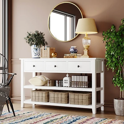 Streamdale Vintage Console Table with Pine Frame and Shelves