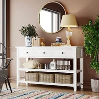 Streamdale Vintage Console Table with Pine Frame and Shelves