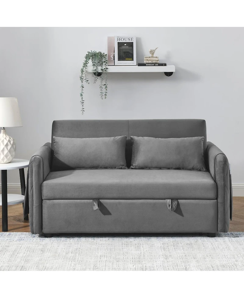 Streamdale Furniture 55" Modern Convertible Sofa Bed With 2 Detachable Arm Pockets, Velvet Loveseat Sofa With Pull Out