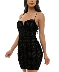 City Studios Juniors' Flocked Ruched V-Cut Mini Dress