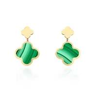 The Lovery Malachite and Gold Clover Drop Earrings 14K Gold