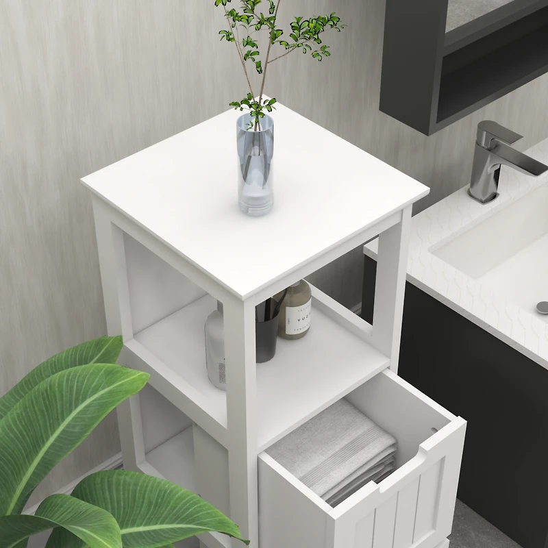 White freestanding bathroom storage cabinet