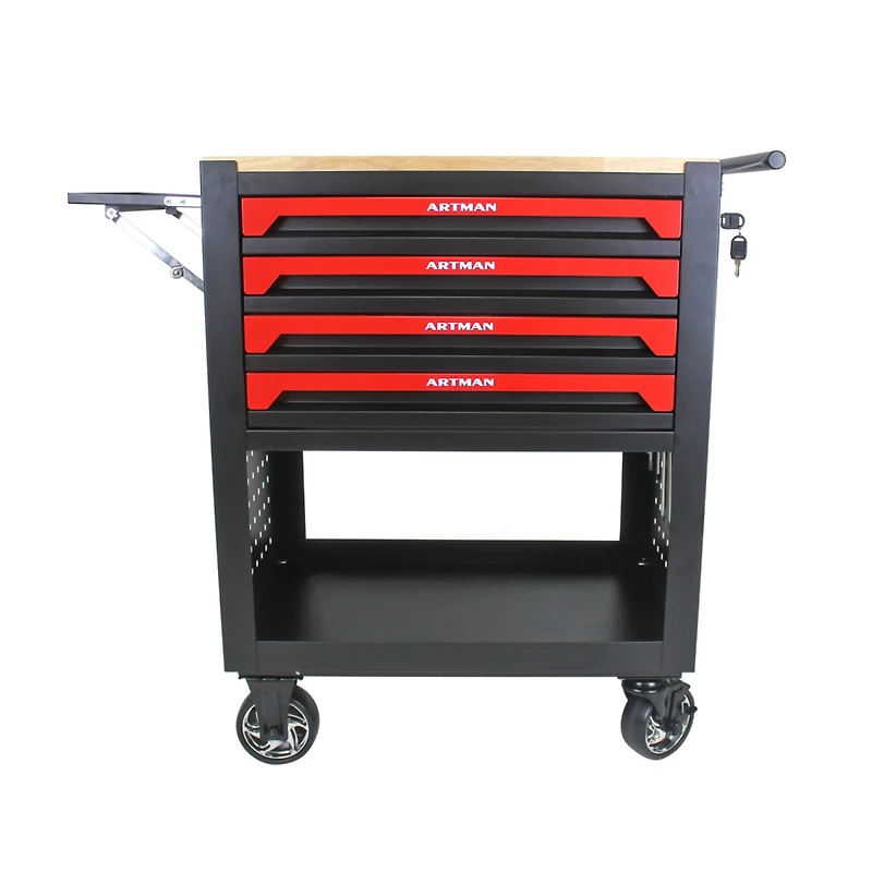 Streamdale Furniture 4 Drawers Multifunctional Tool Cart With Wheels And Wooden Top