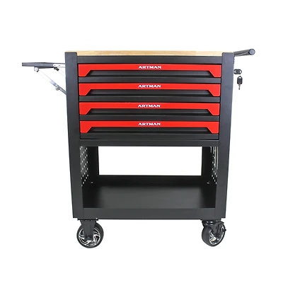 Streamdale Furniture 4 Drawers Multifunctional Tool Cart With Wheels And Wooden Top