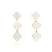 The Lovery Mother of Pearl Clover Dangle Earrings 14K Gold 1.25 inches