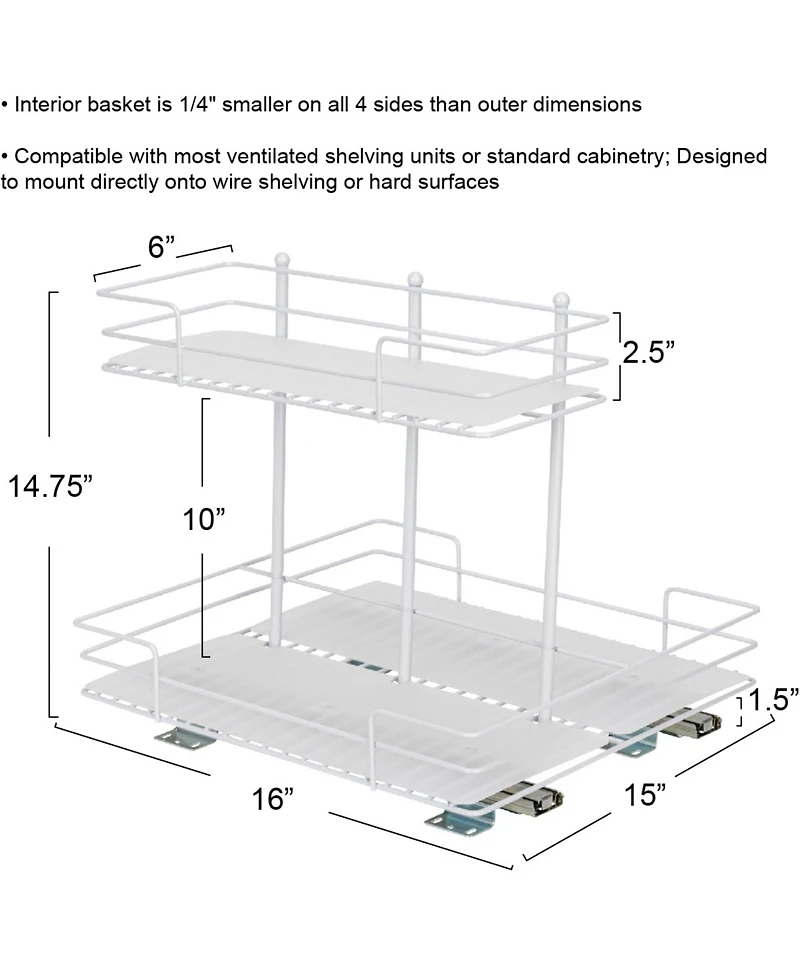 Household Essentials Glidez Paint-Finished Steel Pull-Out/Slide-Out Storage Organizer with Plastic Liners for Under Sink or Cabinet 2 -Tier Design