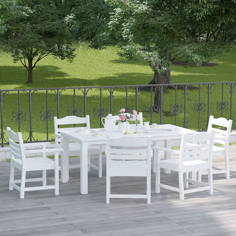 Simplie Fun Patio Dining Chair With Armset Set Of 2, Pure White With Imitation Wood Grain Wexture, Hips Material