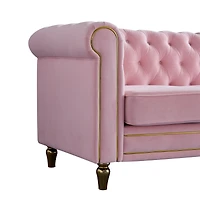 Simplie Fun Chesterfield Velvet Sofa 84.65 Inch For Living Room Pink Color