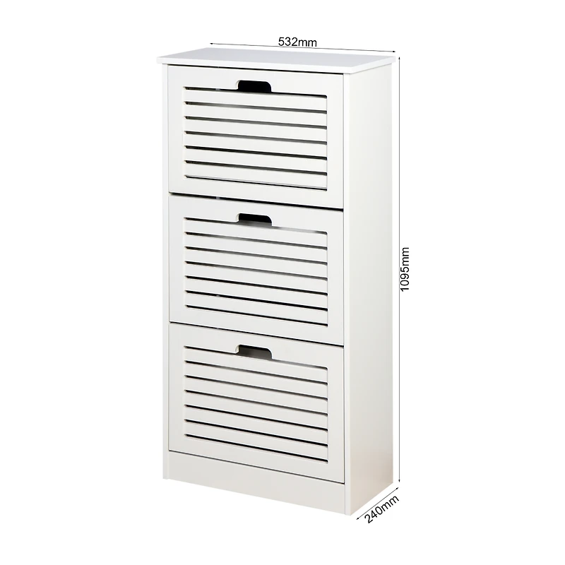 Streamdale White Wooden Shoe Cabinet with 3 Flip Doors