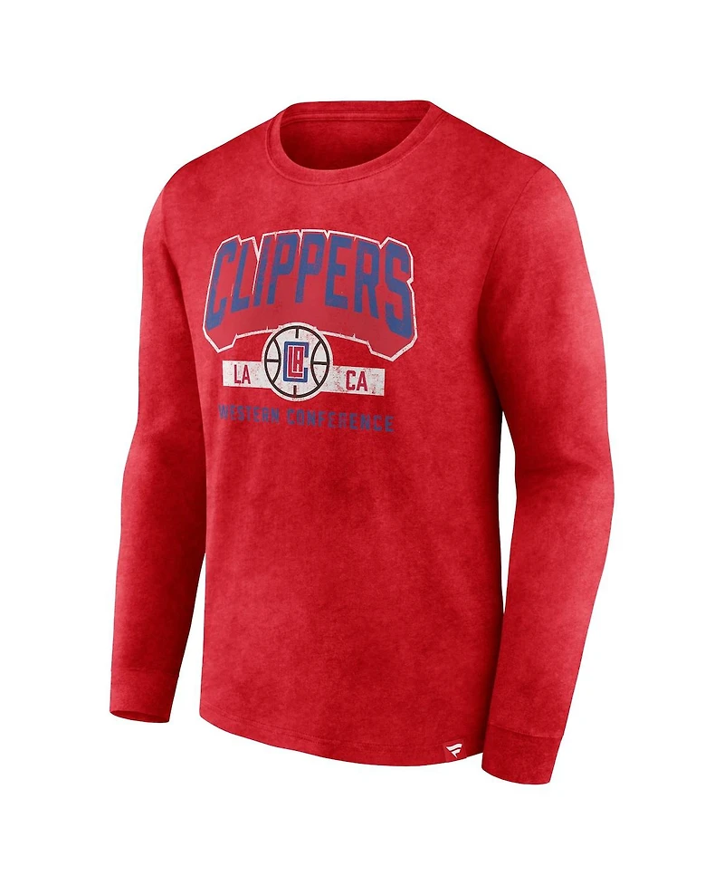 Fanatics Men's Heather Red La Clippers Front Court Press Snow Wash Long Sleeve T-Shirt