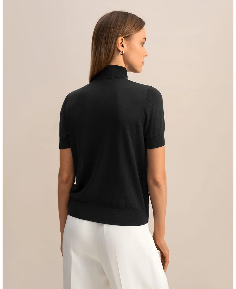 Lilysilk Women's High Neck Short Sleeves Silk Knitted Sweater Top