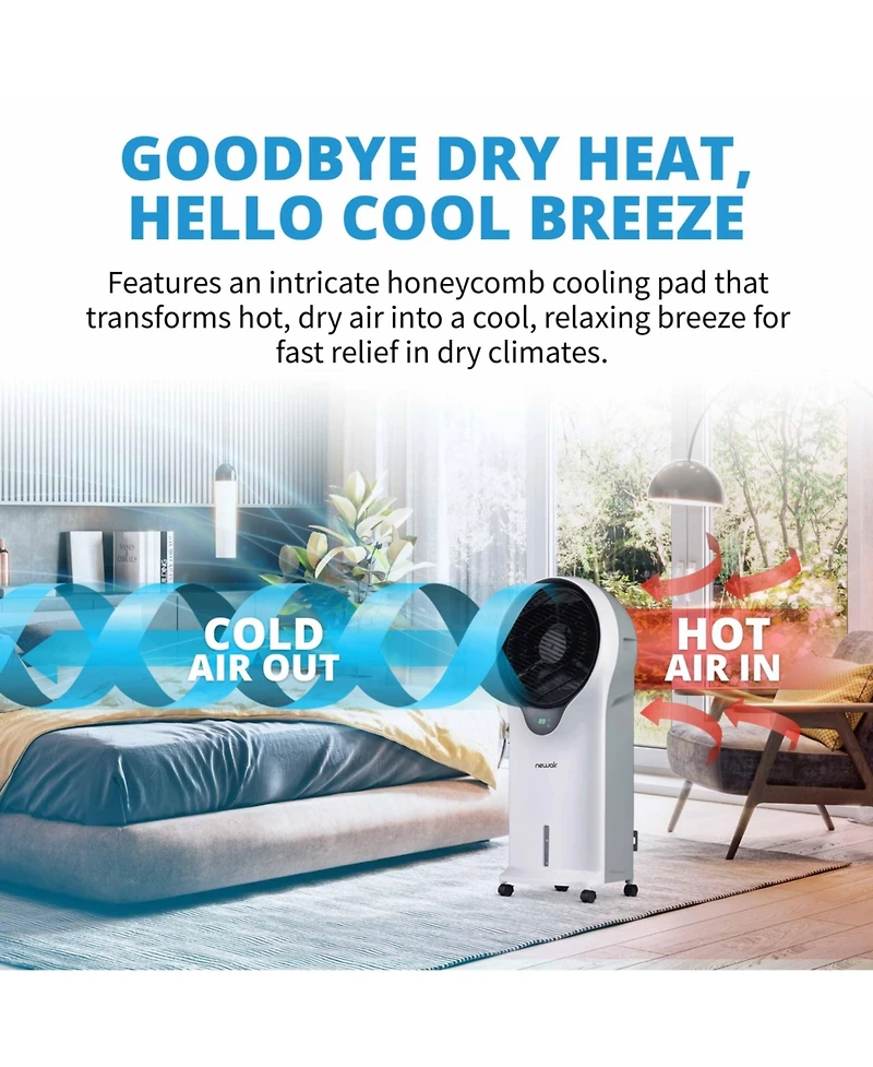Newair Evaporative Air Cooler and Portable Cooling Fan, 470 Cfm with Cyclone Circulation and Energy Efficient Eco-Friendly Cooling, 3 Fan Speeds, 3 Mo