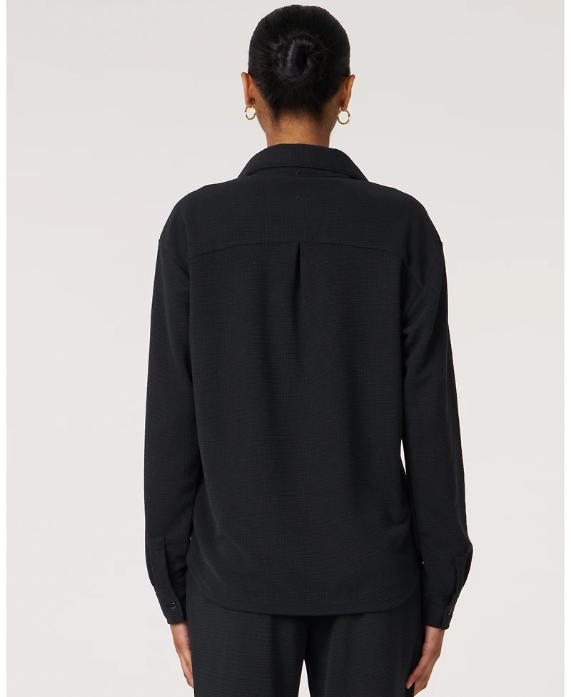 Rebody Active Women's Retreat Waffle Button Down Shirt For Women