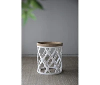 23" Large Distressed White Side Table