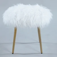 Ravni Faux Fur Accent Ottoman with Gold Legs