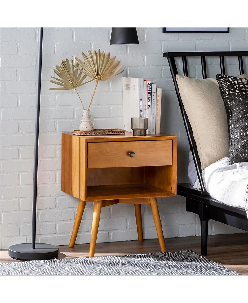Streamdale Mid-Century Modern Single-Drawer Solid Wood Nightstand - Caramel