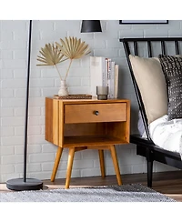 Streamdale Mid-Century Modern Single-Drawer Solid Wood Nightstand - Caramel