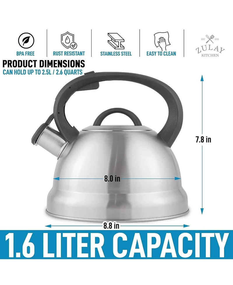 Zulay Kitchen Triple Layered Stainless Steel 1.75 Quart Whistling Tea Kettle