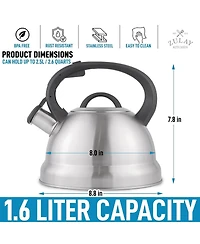 Zulay Kitchen Triple Layered Stainless Steel 1.75 Quart Whistling Tea Kettle