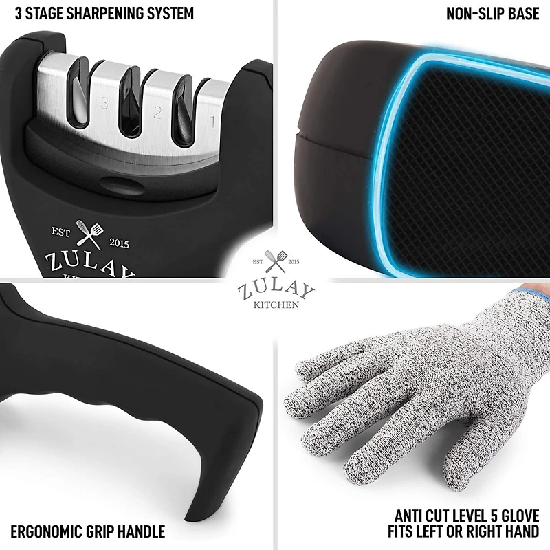 3 Stage Knife Sharpener and 1 Piece Cut-Resistant Glove