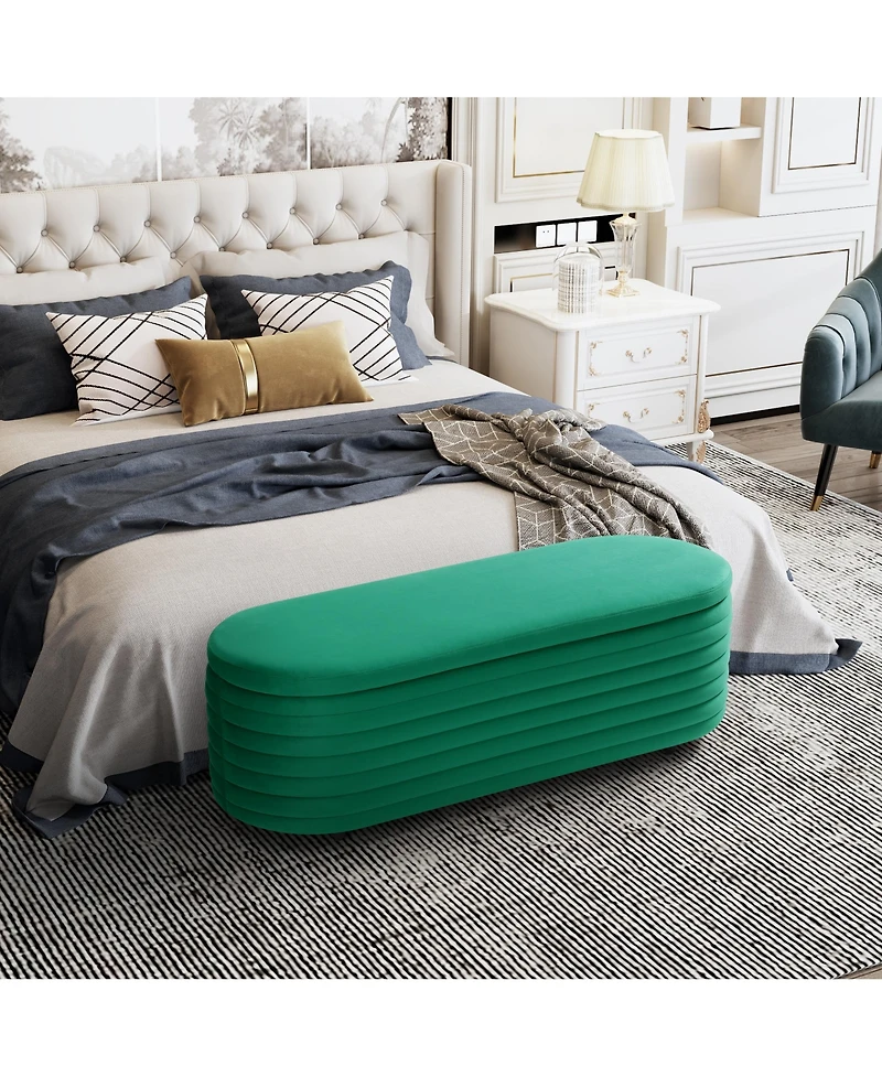 WestinTrends 54" Wide Mid-Century Modern Upholstered Velvet Tufted Oval Storage Ottoman Bench