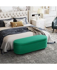 WestinTrends 54" Wide Mid-Century Modern Upholstered Velvet Tufted Oval Storage Ottoman Bench