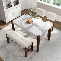 Streamdale Modern 4-Piece Dining Set - Faux Marble Table, 2 Chairs & Bench