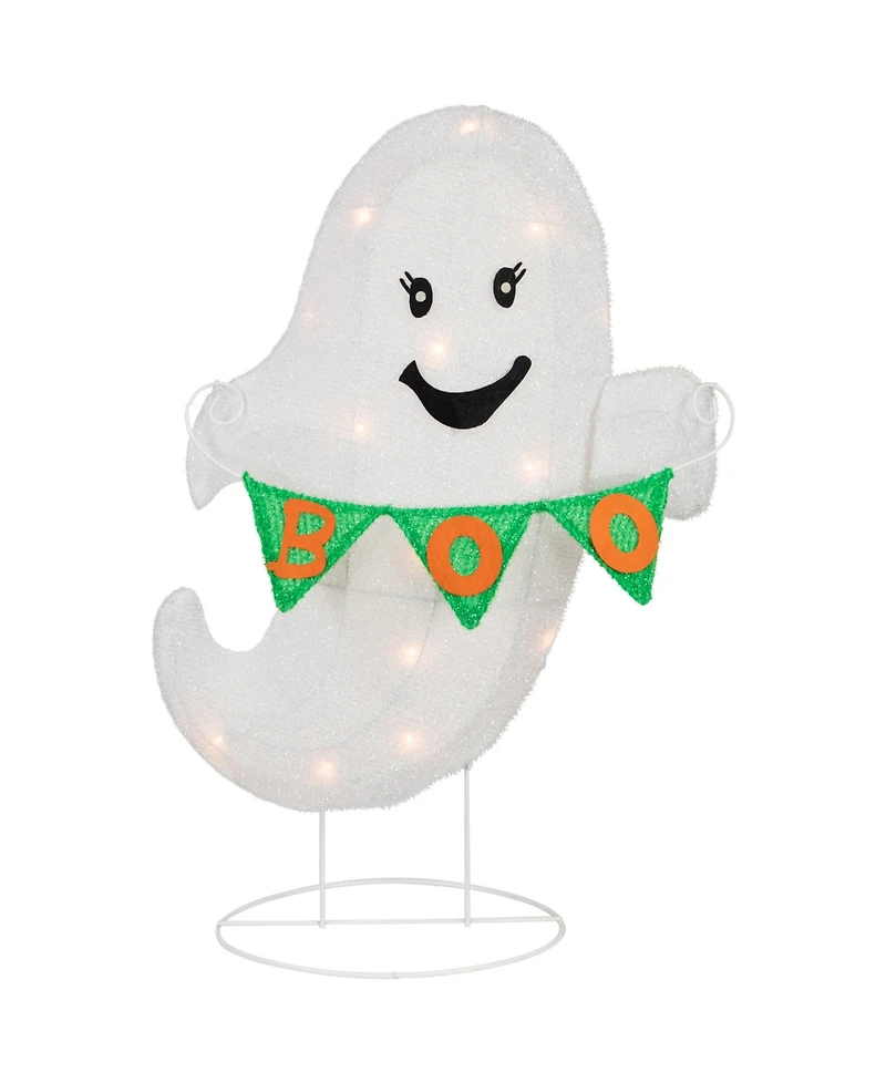Northlight 25" Lighted Led White Ghost with "Boo" Banner Halloween Yard Decoration