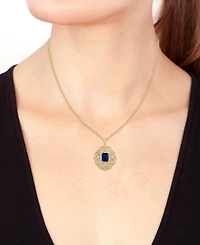 Effy Sapphire (1-1/2 ct. t.w.) & Diamond (1/4 ct. t.w.) Openwork Filigree 18" Pendant Necklace in 14k Gold