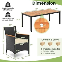 9 Pcs Outdoor Dining Set with Acacia Wood Tabletop, Umbrella Hole, Seat Cushions