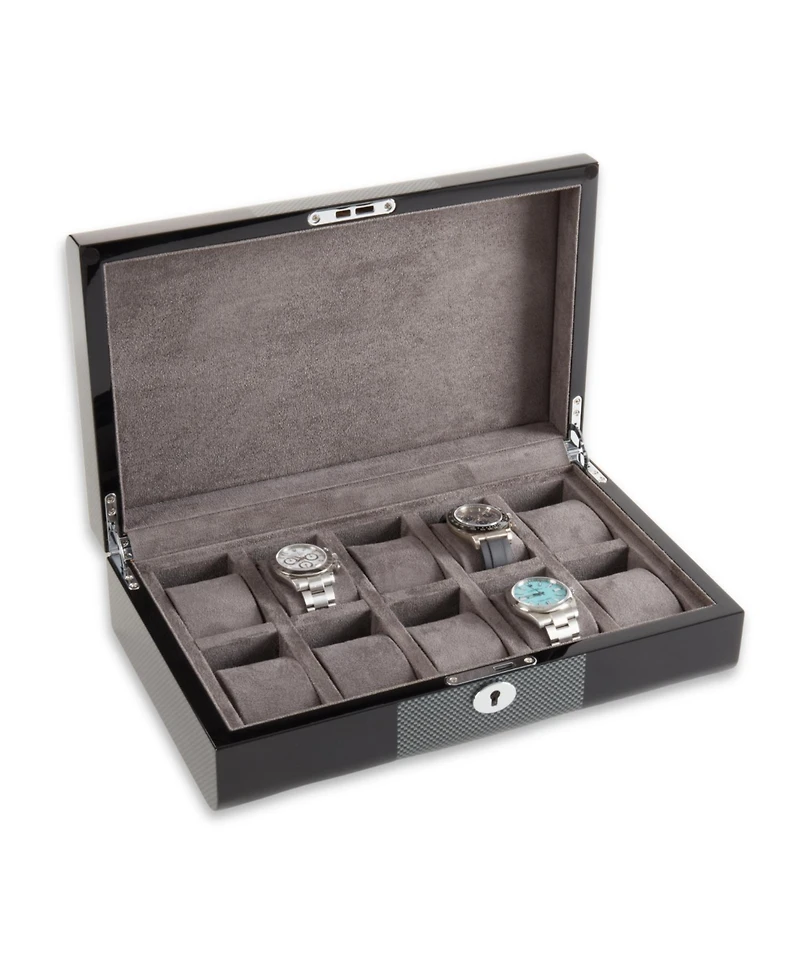 Bey-Berk Carbon Fiber Design Ten Watch Storage Case with Lock Closure