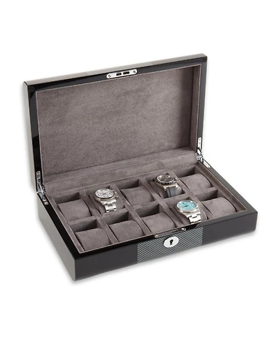 Bey-Berk Carbon Fiber Design Ten Watch Storage Case with Lock Closure