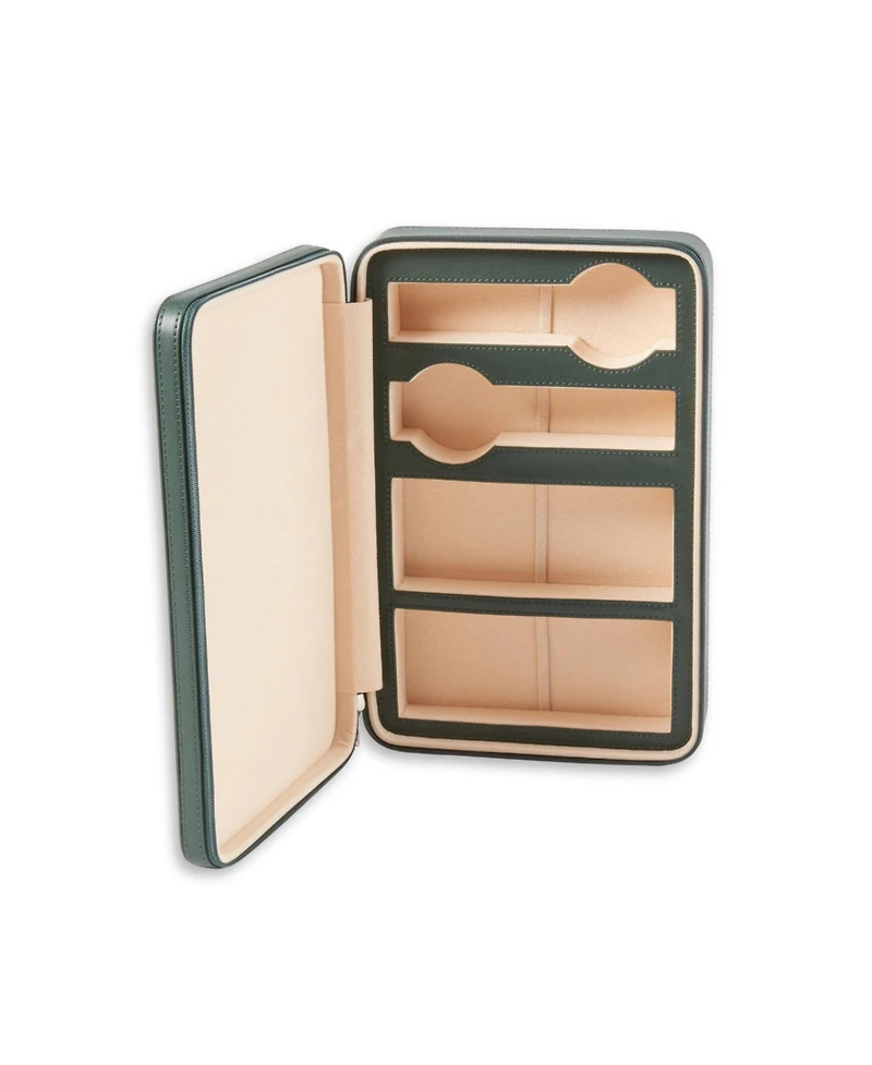 Bey-Berk Leather Two Watch and Two Sunglass Travel Case with Form Fit Compartments with Zipper Closure.