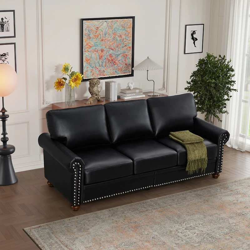 Streamdale Furniture Classic Living Room Nails Sofa Faux Leather