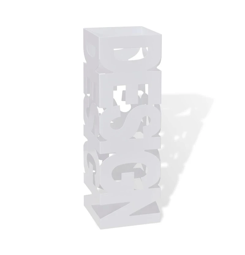 vidaXL White Square Umbrella Stand Storage Holder Walking Stick Steel 19.1