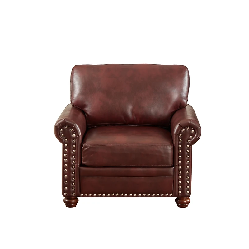 Streamdale Furniture Living Room Sofa Single Seat Chair With Wood Leg Burgundy Faux Leather