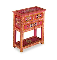 Sideboard with Drawers Solid Mango Wood Pink Hand Painted