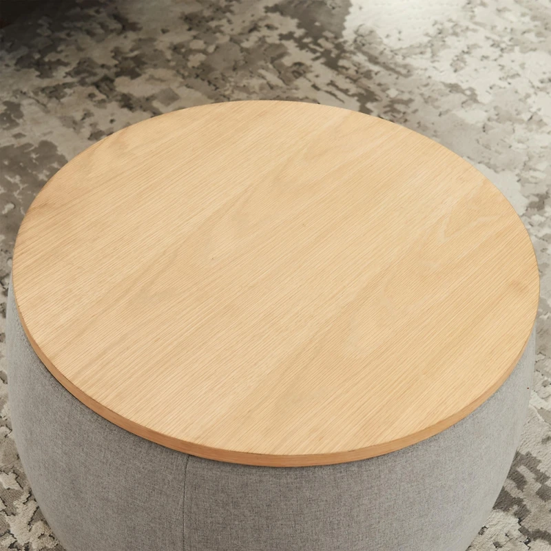 Round Storage Ottoman, 2 in 1 Function, Work as End Table and Ottoman