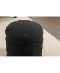 Soft Boucle Round Ottoman Footrest Stool, Black
