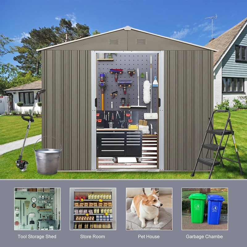 Streamdale 8x10FT Outdoor Metal Storage Shed Grey