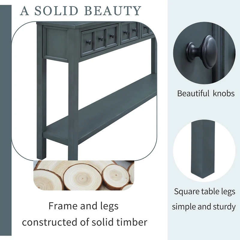 Simplie Fun Rustic Entryway Console Table, 60 Long Sofa Table With Two Different Size Drawers And Bottom