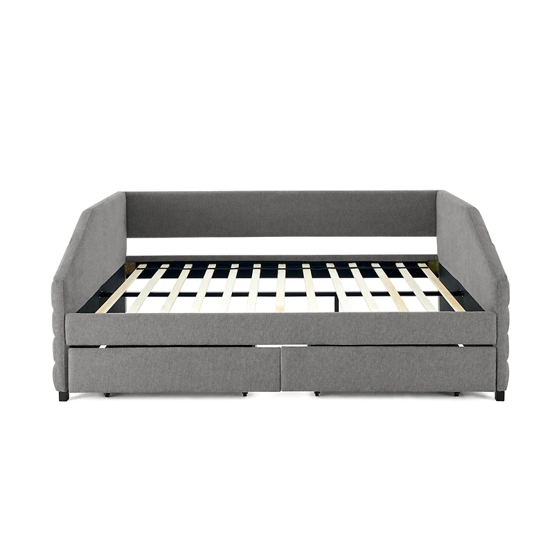 Streamdale Furniture Queen Size Upholstered Daybed with Trundle, Grey