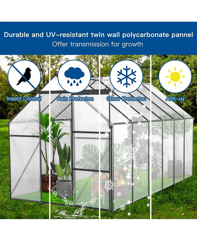 Streamdale Furniture All-Season Heavy Duty 6x12 Ft Greenhouse With Aluminum Base