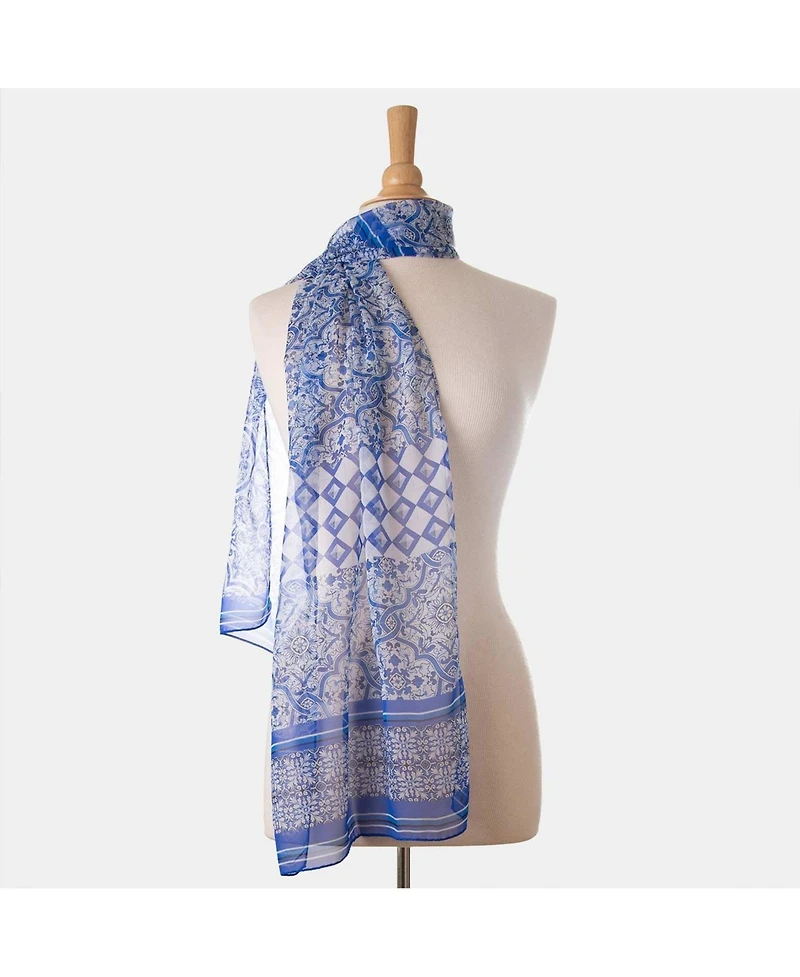 Miramar - Long Sheer Silk Scarf for Women - Blue