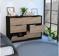 Streamdale Longhill 6-Drawer Rectangle Dresser Black Wengue And Pine