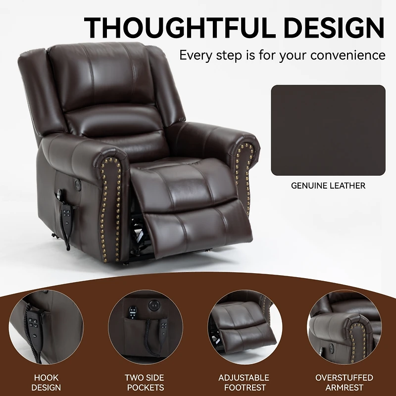 Streamdale Heavy Duty Leather Recliner with Heat & Massage