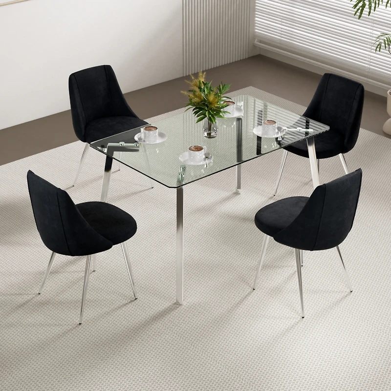 Streamdale Furniture Set of 4 Modern Black Velvet Dining Chairs with Chrome Legs