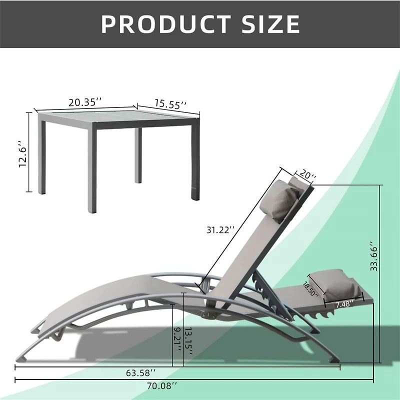 Streamdale Adjustable 3-Piece Outdoor Chaise Lounge Set