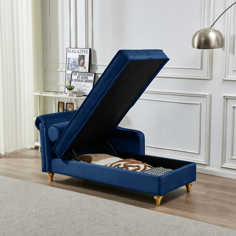 Streamdale Furniture Modern Upholstery Chaise Lounge Chair With Storage Velvet (Navy Blue)